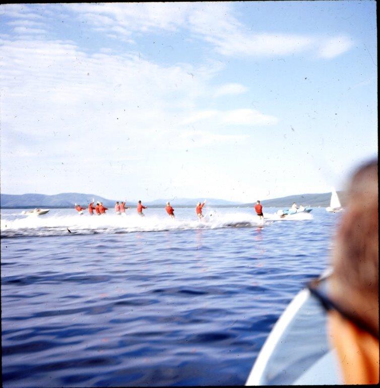 10 skiers Harding Lake behind Howard Mackey's boat 1960's