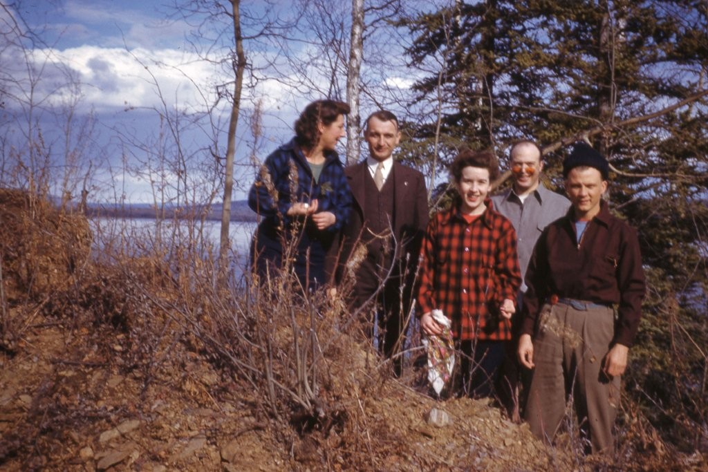 Unknown group at Harding Lake.  Photo taken in fall or spring during the 1940's.