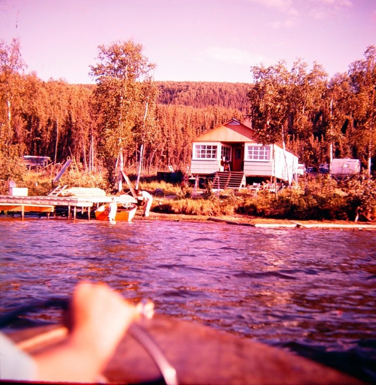 Old Grissom cabin at Harding Lake from 1950's.  Cabin now gone, but near Brice cabin that sits on former Army Camp property.