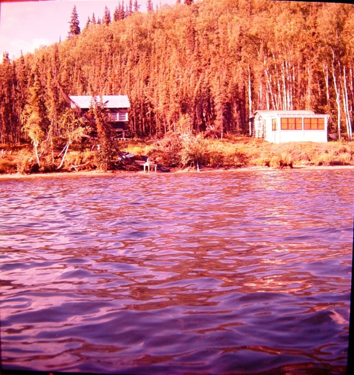 Geraghty cabin on far side of Harding Lake in 1950's, near Groseclose cabin and Bingle Camp.