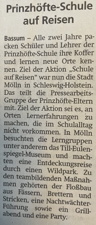 PrinzHöfte auf Schulfahrt