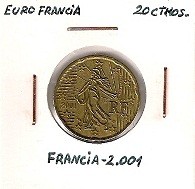 MONEDA FRANCIA - KM 1286 - 20 CÉNTIMOS DE EURO - 2.001 - ORO NÓRDICO (MBC/VF) 0,80€.