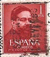 SELLO ESPAÑA - 1.960 - I CENTENARIO DEL NACIMIENTO DE ISAAC ALBÉNIZ - 1 PESETA - COLOR NARANJA OSCURO - EDIFIL NÚMERO 1321 (SELLO *USADO). 0,25€.