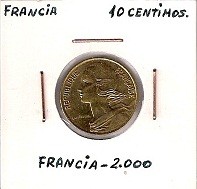 MONEDA FRANCIA - KM 929 - 10 CÉNTIMOS DE FRANCO FRANCÉS - 2.000 - BRONCE (SC) 0,90€.