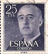 SELLO ESPAÑA - 1.955 - GENERAL FRANCO - 25 CÉNTIMOS - COLOR VIOLETA NEGRO (28 - 2 - 1.955) EDIFIL NÚMERO 1146 (SELLO *USADO). 0,25€.