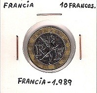 MONEDA FRANCIA - KM 964.1 - 10 FRANCOS FRANCESES - 1.989 - BRONCE - NÍQUEL - BIMETÁLICA (MBC/VF) 2,70€.