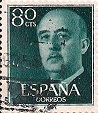 SELLO ESPAÑA - 1.955 - GENERAL FRANCO - 80 CÉNTIMOS - COLOR VERDE (14 - 2 - 1.955) EDIFIL NÚMERO 1152 (SELLO *USADO). 0,25€.