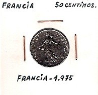 MONEDA FRANCIA - KM 931.1 - 1/2 FRANCO FRANCÉS - 1.975 - NÍQUEL (EBC-/XF-) 1€.