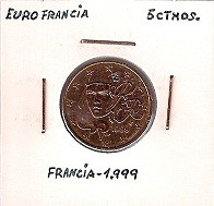 MONEDA FRANCIA - KM 1284 - 5 CÉNTIMOS DE EURO - 1.999 - ACERO - COBRE (MBC/VF) 0,65€.