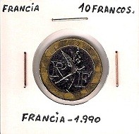 MONEDA FRANCIA - KM 964.1 - 10 FRANCOS FRANCESES - 1.990 - BRONCE - NÍQUEL - BIMETÁLICA (MBC/VF) 2,70€.