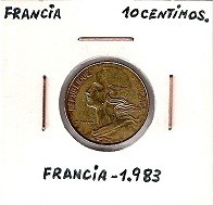 MONEDA FRANCIA - KM 929 - 10 CÉNTIMOS DE FRANCO FRANCÉS - 1.983 - BRONCE (MBC-) 0,75€.