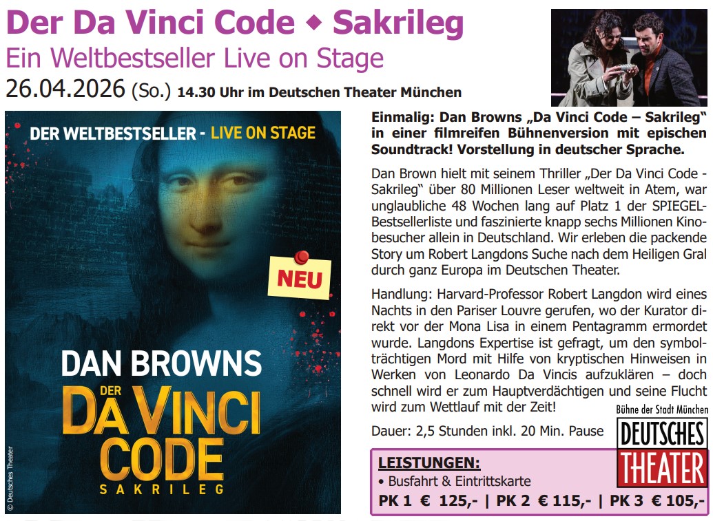 Da Vinci Code der Weltbestseller von Dan Brown Live auf der Bühne