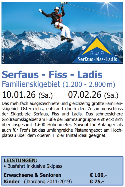 Tagesfahrt ins Skigebiet Serfauss Fiss Ladis