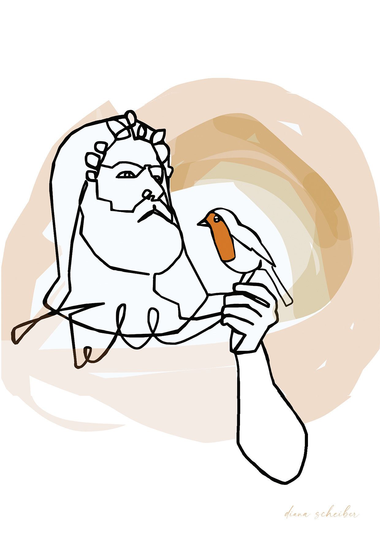 Tell mit Vogel - orange