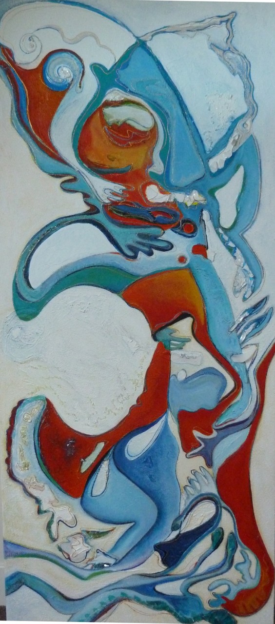ZONDER TITEL 0.80 X 1.60m (3D) Acrylverf op linnen met glas/kristal