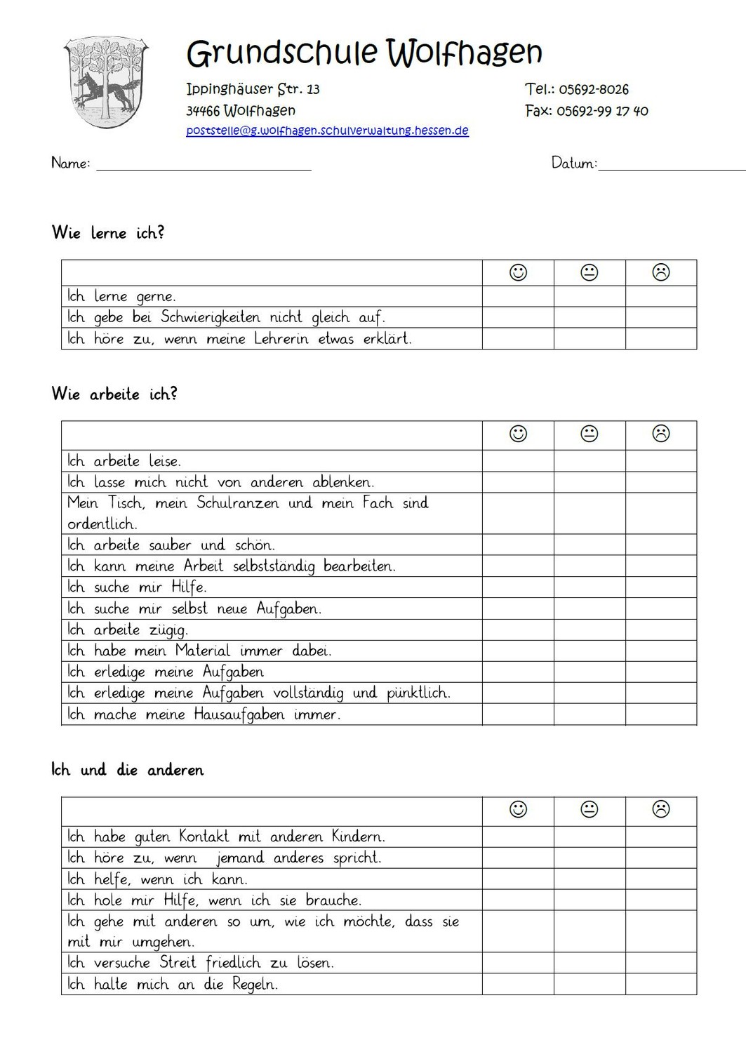 Arbeits- und Sozialverhalten - Grundschule Wolfhagen