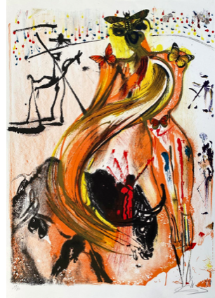 Salvador DALI Tauromachie aux papillons, 1972  Lithographie originale en couleurs, signée et numérotée au crayon, tirage à 250 exemplaires sur vélin,  REFERENCE : catalogue raisonné Lopsinger 1358