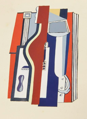 Fernand Léger, composition circa 1929/1930,  pochoir en couleurs, édition Teriade , expose à la galerie agnes thiebault