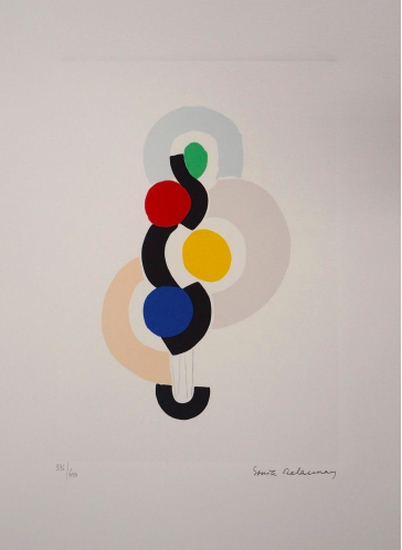 Sonia Delaunay d'après  Danse-rythme sans fin, 1923  Gravure sur vélin d'Arches, signée dans la planche, numérotée au crayon, tirage Artcurial  39,5 x 29,5  cm, encadrée  