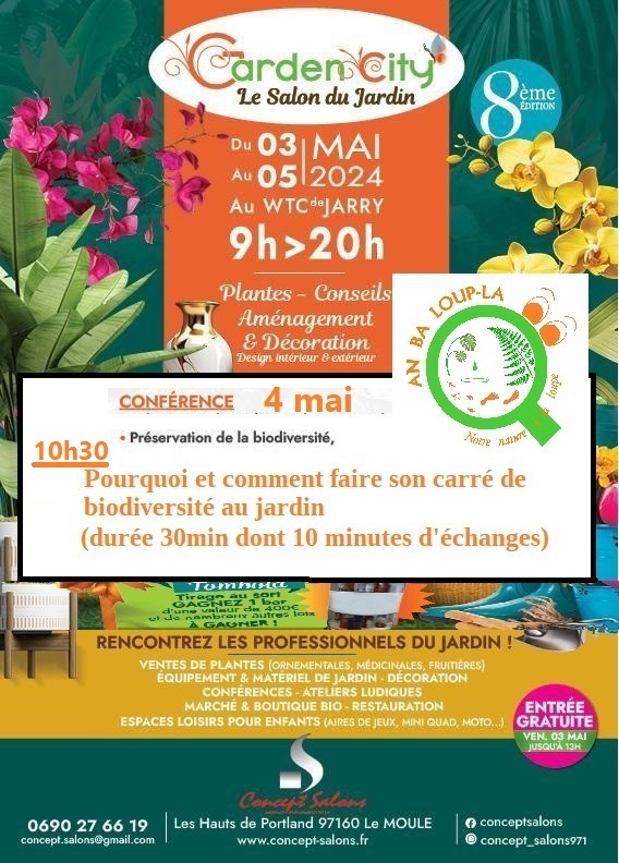 Flyer conférence préservation de la biodiversité au salon du jardin guadeloupe