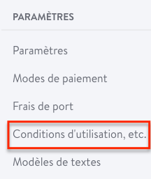 Conditions d'utilisation pour une e-boutique Jimdo