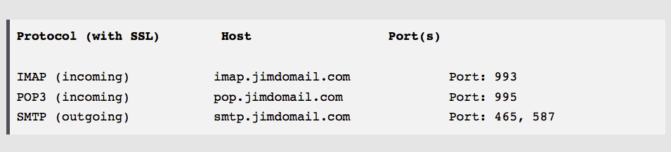 Jimdo Mail : paramétrages POP ou IMAP