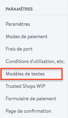 Modèle de texte pour e-boutique Jimdo