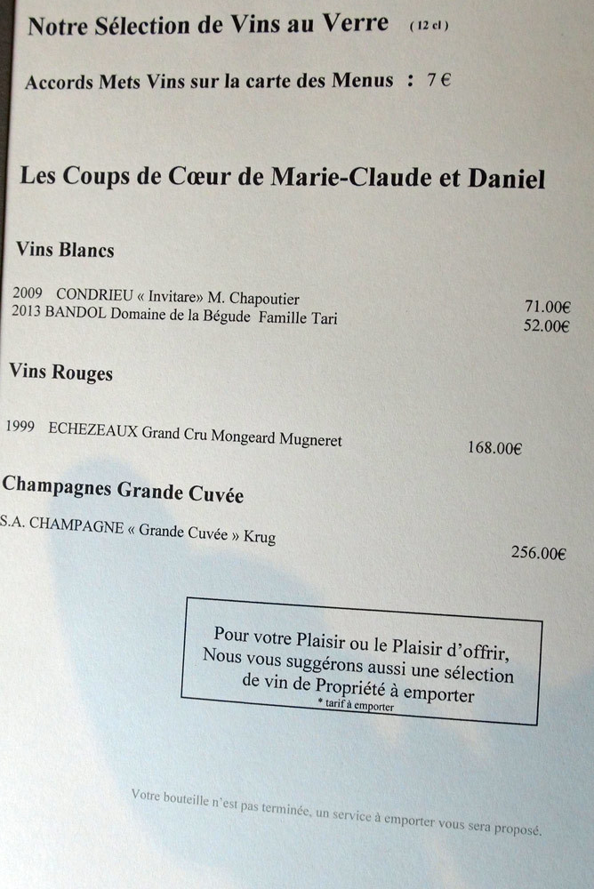 Carte des vins
