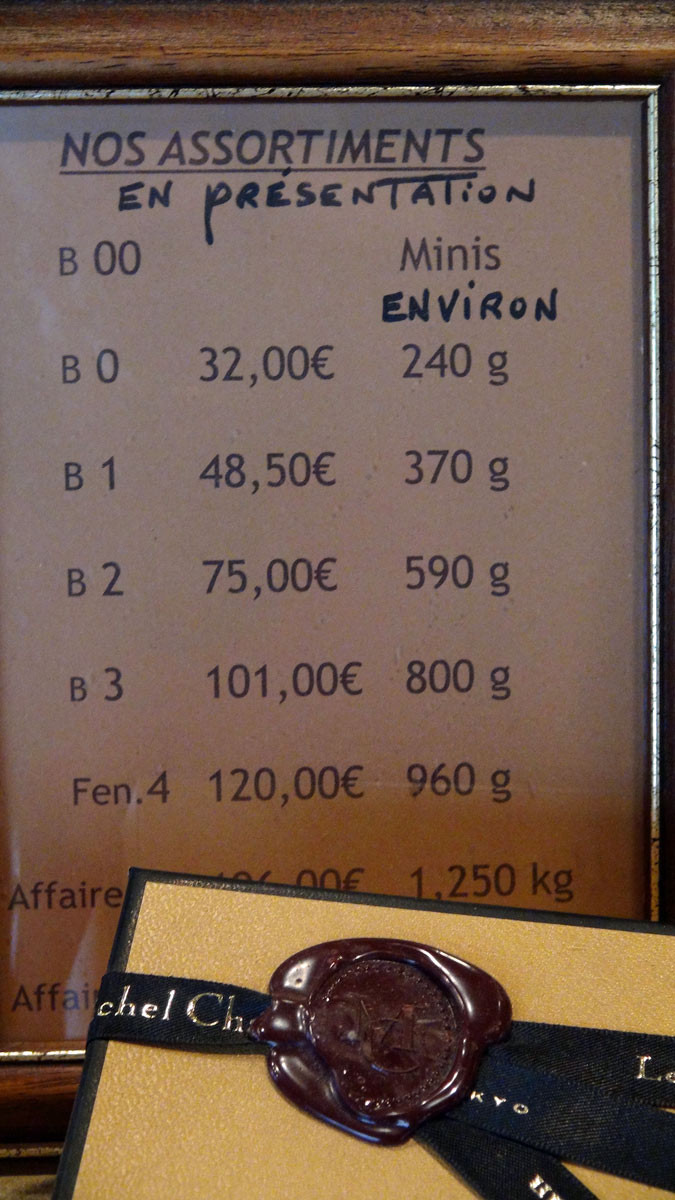 Tarif de vente des ballotins
