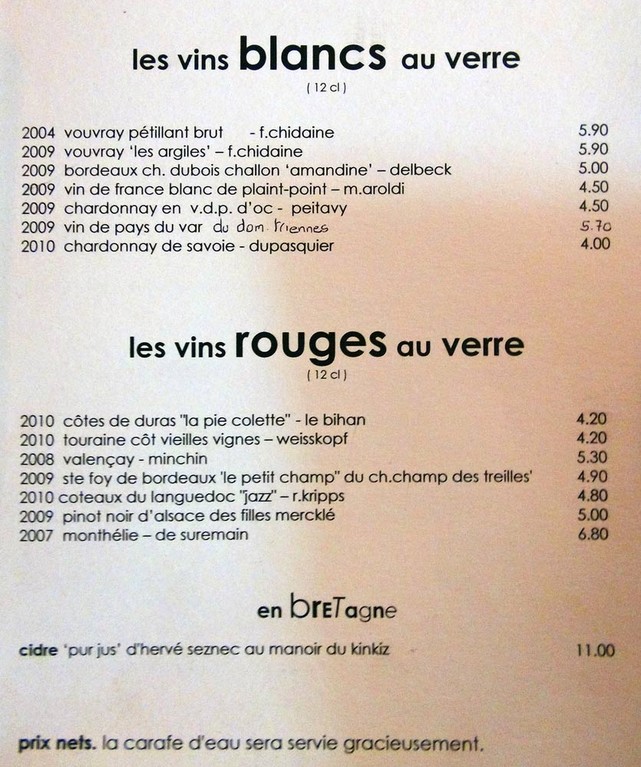 Vins au verre