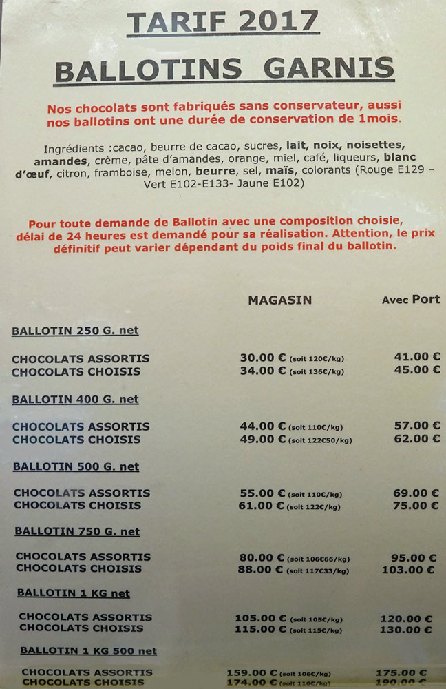 Prix des ballotins