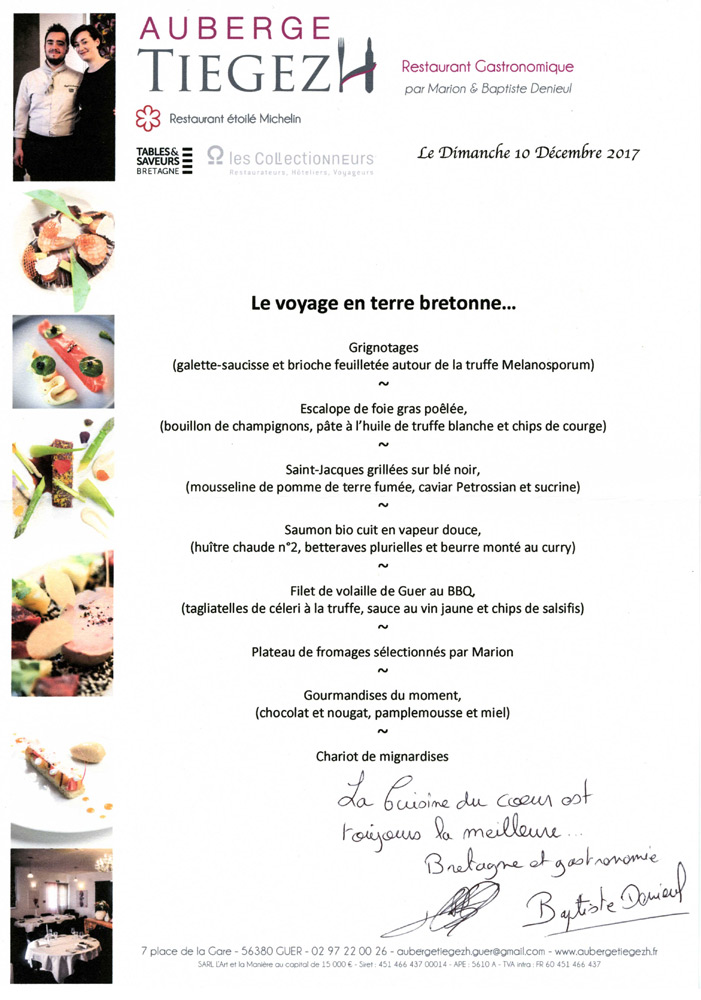 Le menu dédicacé