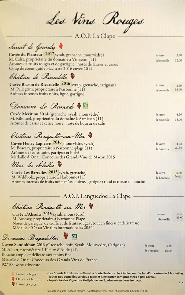 Vins rouges : AOP La Clape - AOP Languedoc La Clape