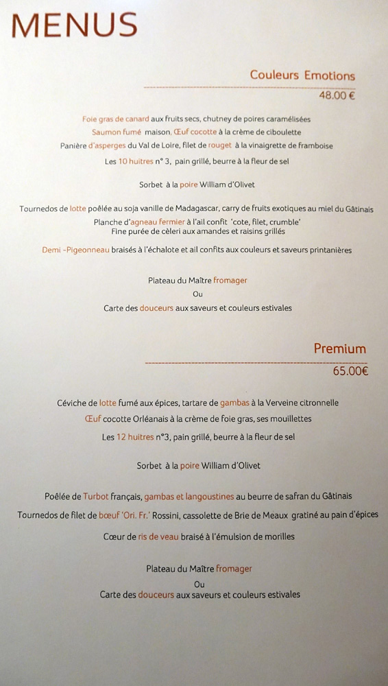 Menus à 48 € 00 et 65 € 00