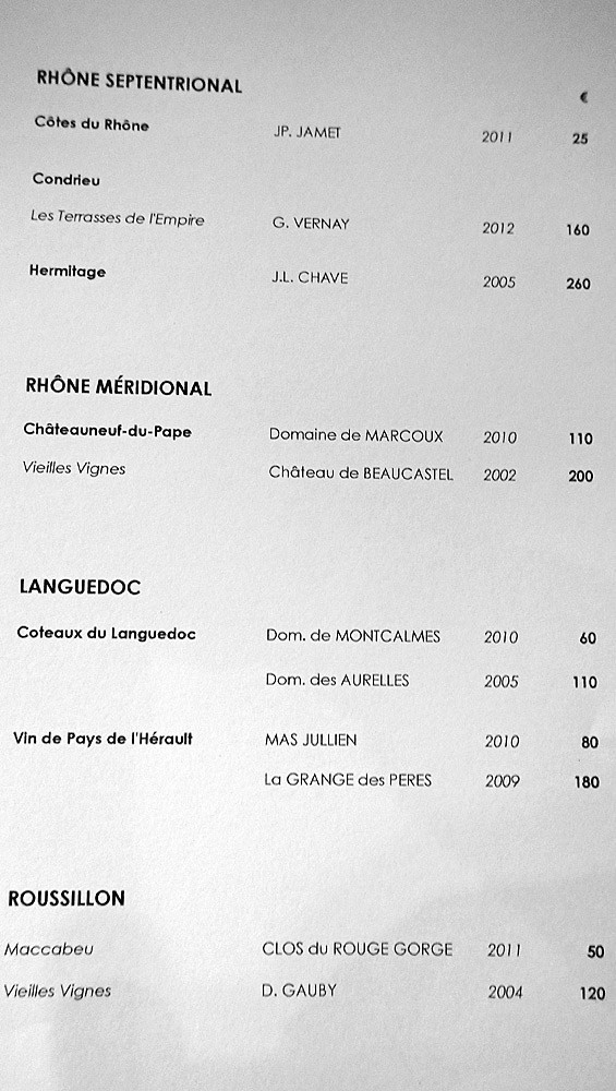 Carte des vins