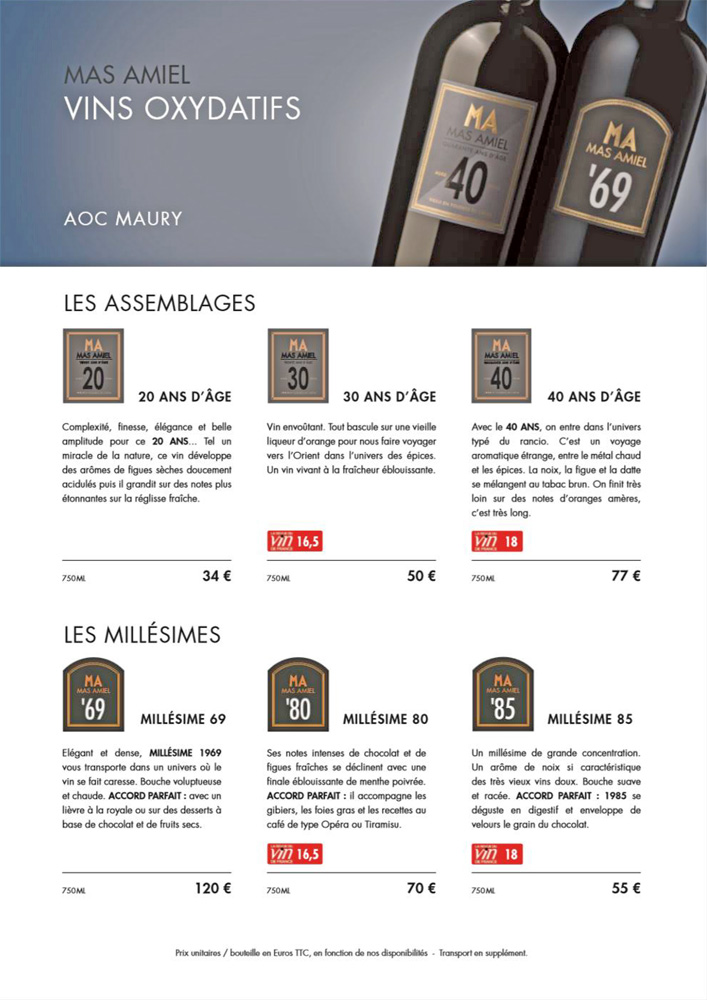 Descriptions et tarifs des 6 Maury "oxydatifs"