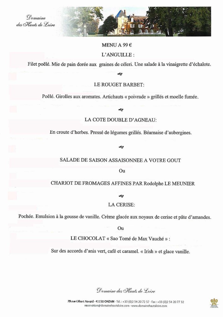 Le menu à 99 € 00