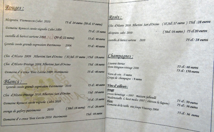 La carte des vins en 2 pages