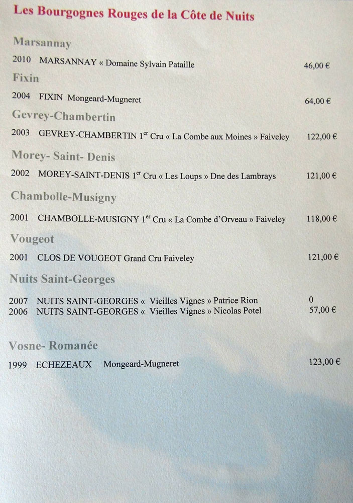 Carte des vins