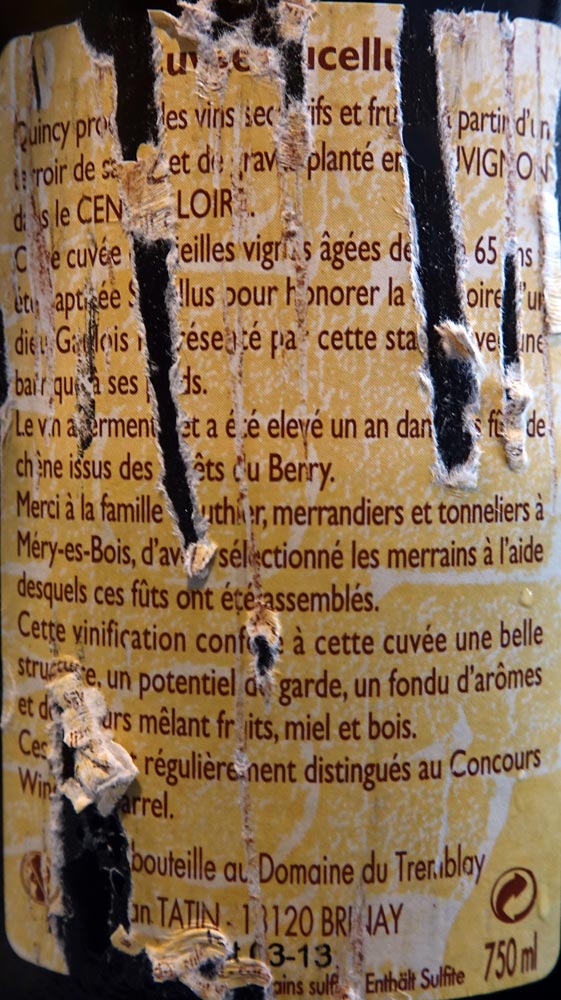 Quincy 2013 "Cuvée Sucellus" de Jean Tatin (verso)
