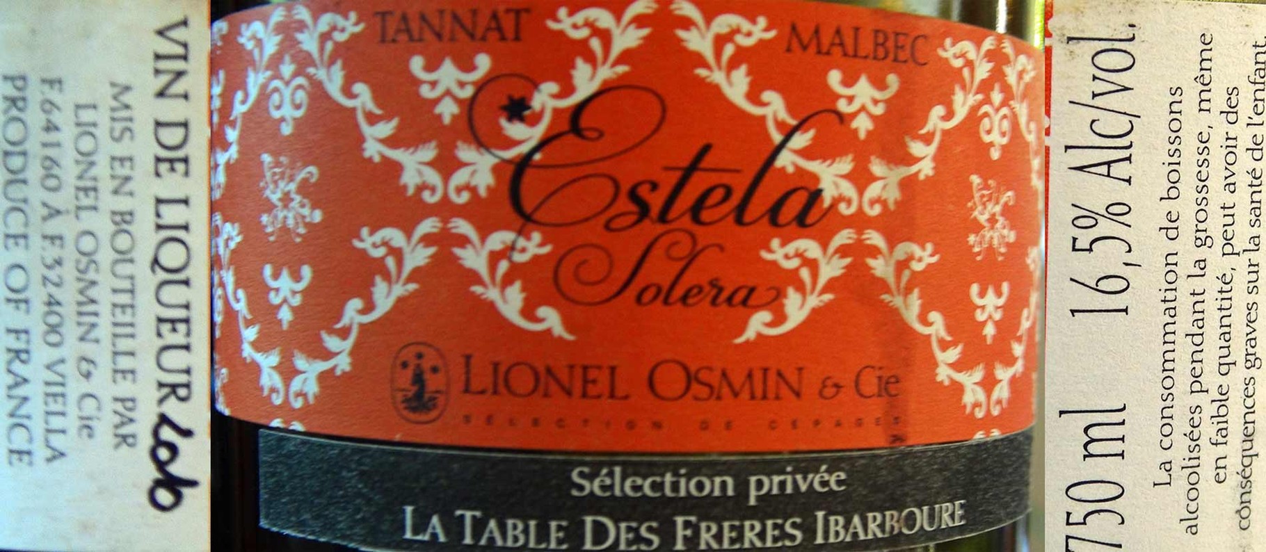 Vin de liqueur "Tannat/Malbec "Estela Solera" de Lionel Osmin