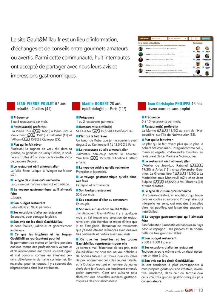 Page 113 du Gault & Millau N° 75 d'octobre-novembre 2015