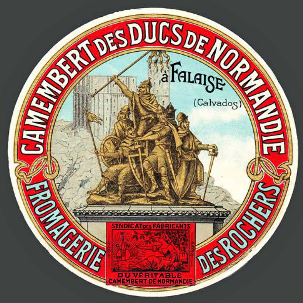 Étiquette ancienne du Véritable Camembert de Normandie. © www.camembert-museum.com