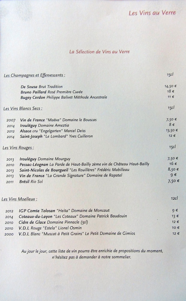 Vins au verre