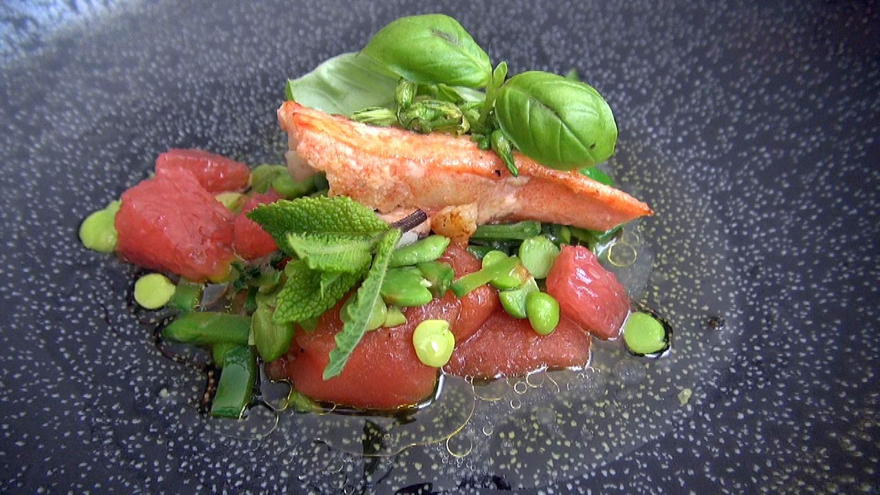 Homard et légumes printaniers