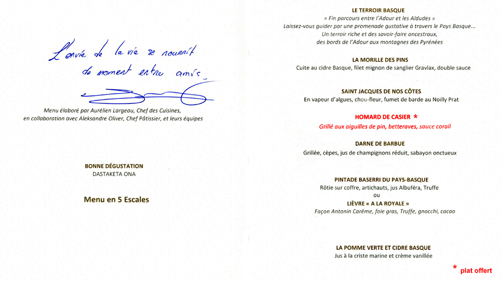 Menu dédicacé