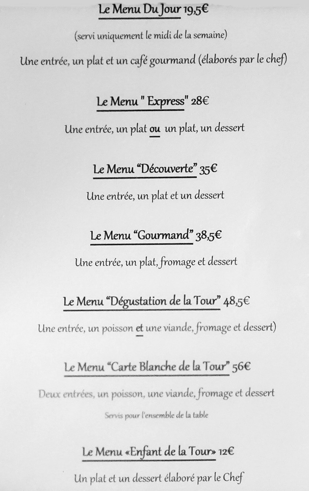 Les menus disponibles