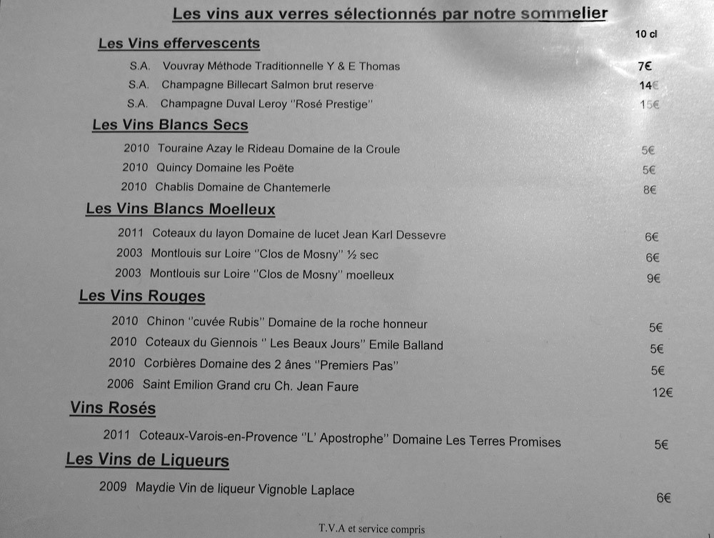 Vins au verre