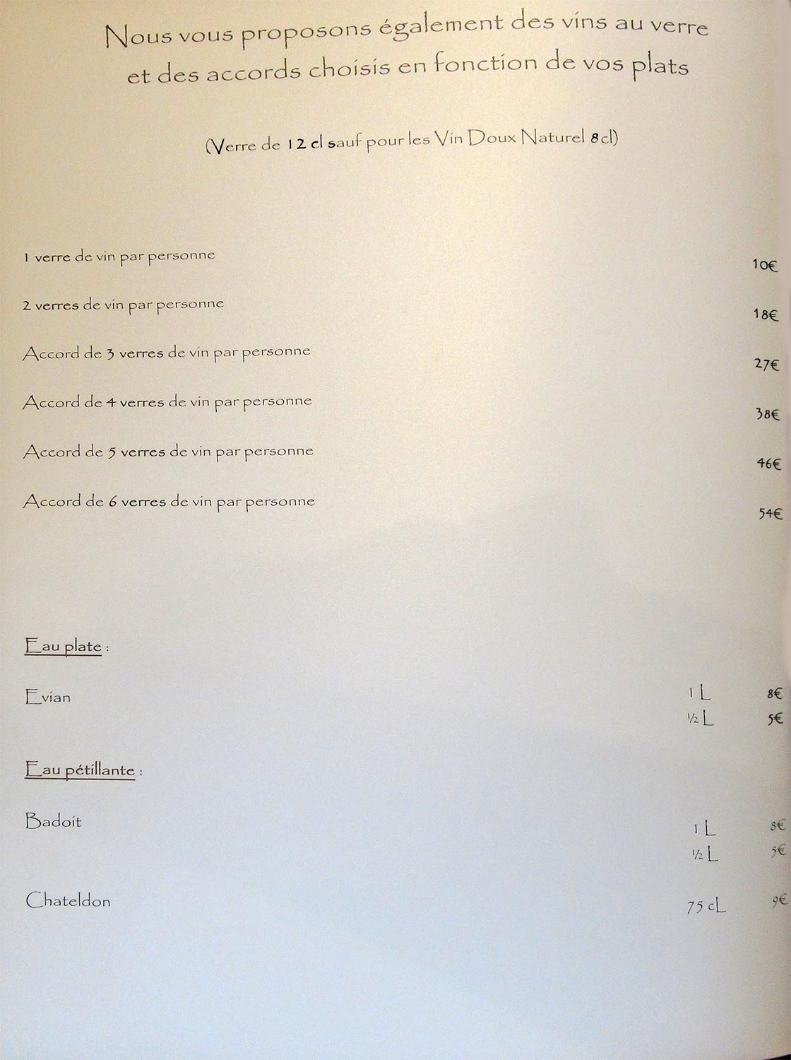 Vins au verre
