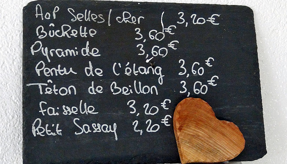 Les fromages disponibles et leurs prix